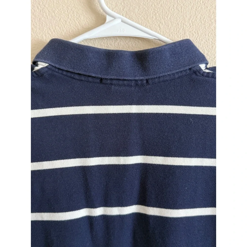 Polo Ralph Lauren Mens Large Navy White Striped Short Sleeve Pique Polo Shirt